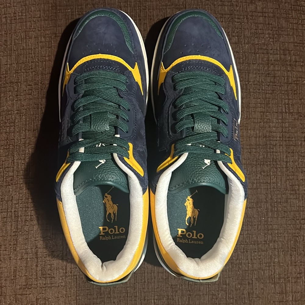 Polo by Ralph Lauren Blue and Yellow Retro Suede Sneakers - Picture 8 of 10